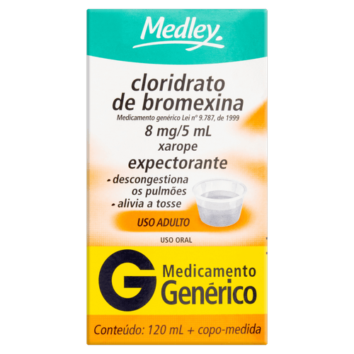 Cloridrato de Bromexina 8mg  Xarope Expectorante Adulto Genérico Medley - 120ml