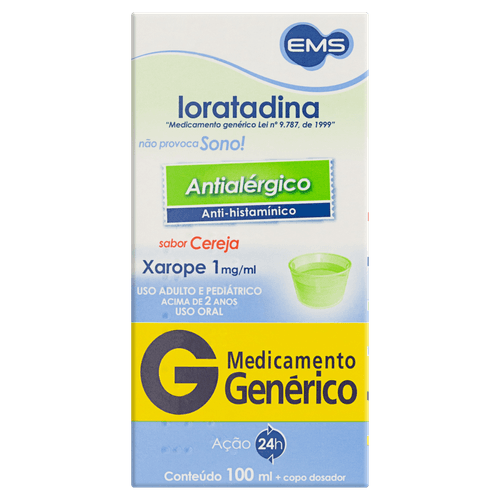 Loratadina 1mg/ml - Xarope Antialérgico - Genérico EMS - 100ml
