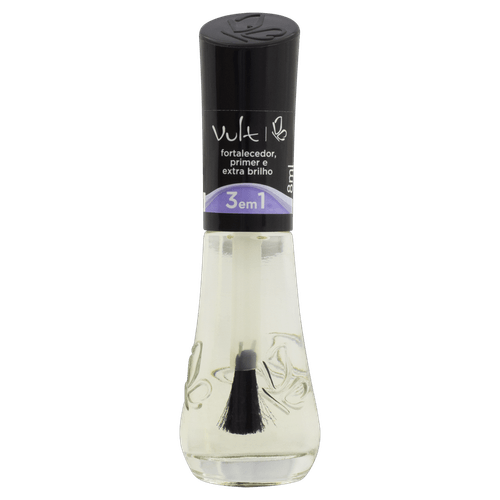 Esmalte Vult 3 em 1: Fortalecedor, Primer e Extra Brilho - 8ml