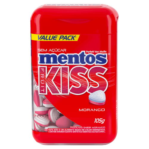 Pastilha Mentos Kiss Morango Sem Açúcar 105g Perfetti