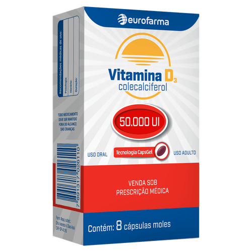 Suplemento Vitamina D3 Eurofarma 50000 UI Cápsulas 8 Unidades