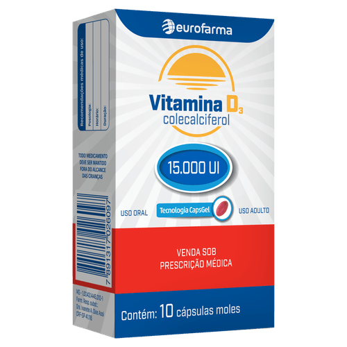 Suplemento Vitamina D3 Eurofarma 15000 UI Cápsula 10 Unidades