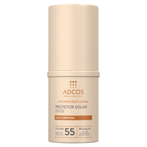 Protetor Solar Stick FPS 55 Adcos Beige Escuro 17g Base Alta Cobertura Toque Seco