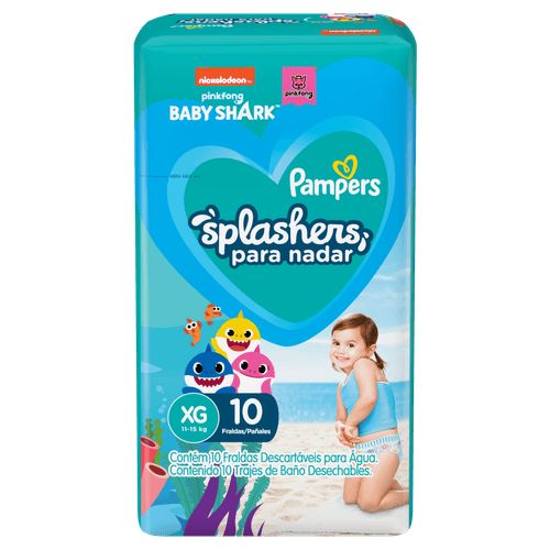 Fralda para Piscina Pampers Splashers Baby Shark XG - 10 unidades