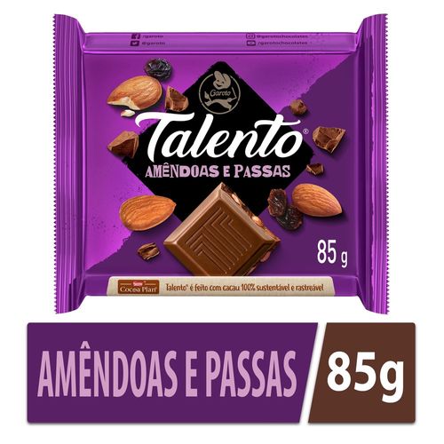 Chocolate ao Leite com Amêndoas e Passas Garoto Talento Pacote 85g