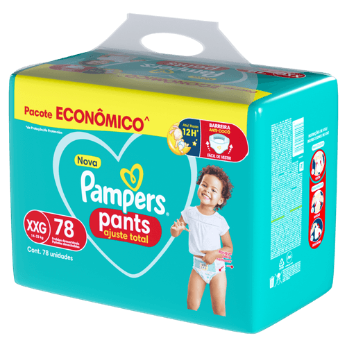 Fralda Descartável Infantil Pants Pampers Ajuste Total XXG 14 a 23kg - 78 Unidades