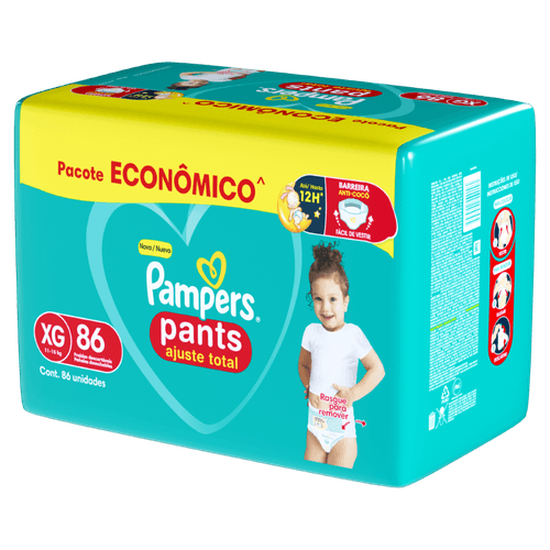 Fralda Descartável Infantil Pants Pampers Ajuste Total XG 11 a 15kg - 86 Unidades