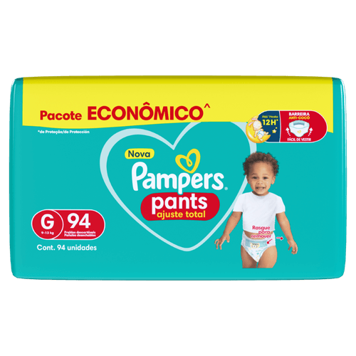 Fralda Descartável Infantil Pants Pampers Ajuste Total G 9 a 13kg - 94 Unidades