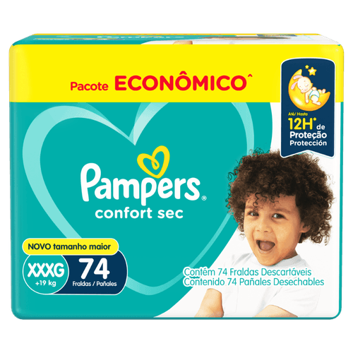 Fralda Descartável Infantil Pampers Confort Sec XXXG + de 19kg - 74 Unidades