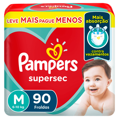 Fralda Descartável Infantil Pampers Supersec M 90 Unidades
