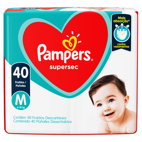 Fralda Descartável Infantil Pampers Supersec M - 40 Unidades