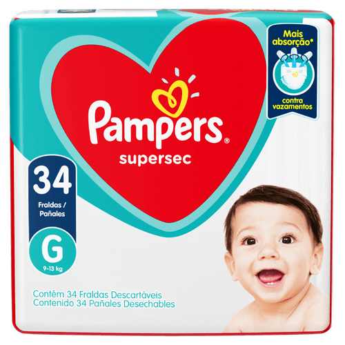 Fralda Descartável Infantil Pampers Supersec G - 34 Unidades