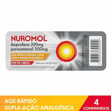 Nuromol Ibuprofeno 200mg e Paracetamol 500mg - 4 comprimidos