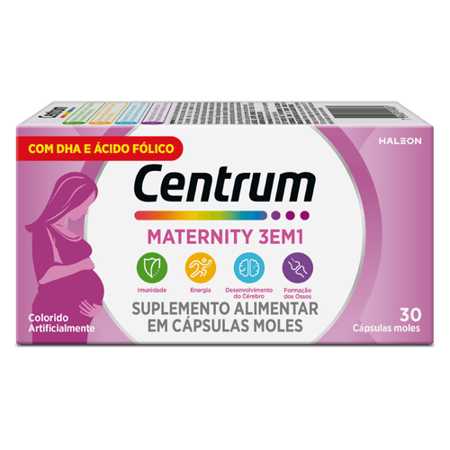 Suplemento Alimentar Centrum Maternity 3 em 1 Zero Açúcar - 30 Cápsulas Moles