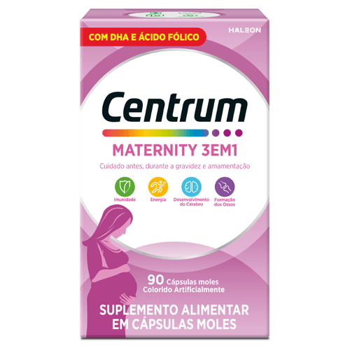 Suplemento Alimentar Centrum Maternity 3 em 1 Zero Açúcar - 90 Cápsulas Moles