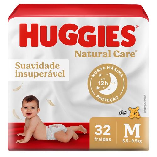 Fralda Descartável Infantil Huggies Natural Care M Pacote 32 Unidades