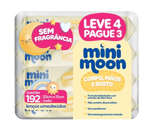 Lenço Umedecido Mini Moon Sem Fragrância Pack 4 Unidades
