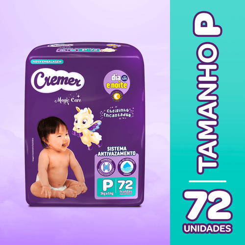 Cremer Fralda Descartável Magic Care Hiper P 72 unidades Antivazamento 12h Respirável