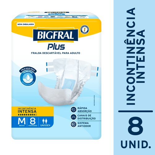 Fralda Descartável Adulto Bigfral Plus M - 8 Unidades