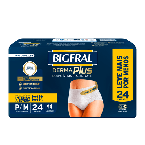 Roupa Íntima Descartável Unissex Bigfral Derma Plus P/M - 24 Unidades