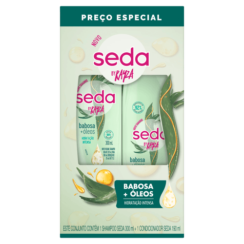 Kit Shampoo 300ml + Condicionador 190ml Seda by Rayza Babosa + Óleos