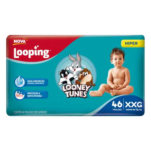 Fralda Looping Looney Tunes Hiper XXG-46 Unidades