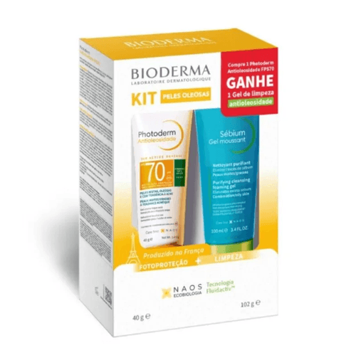 Kit Protetor Solar Photoderm Antioleosidade Bioderma FPS70 40g e Gel Moussant Sébium 100ml