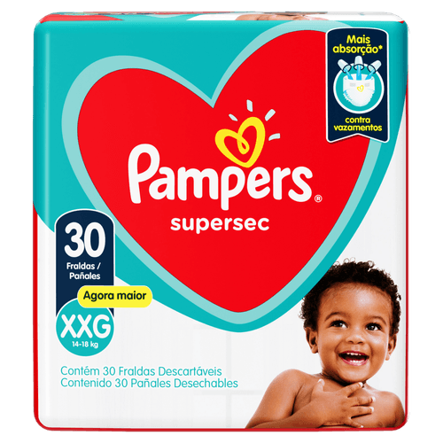 Fralda Descartável Infantil Pampers Supersec XXG 14 a 18kg - 30 Unidades