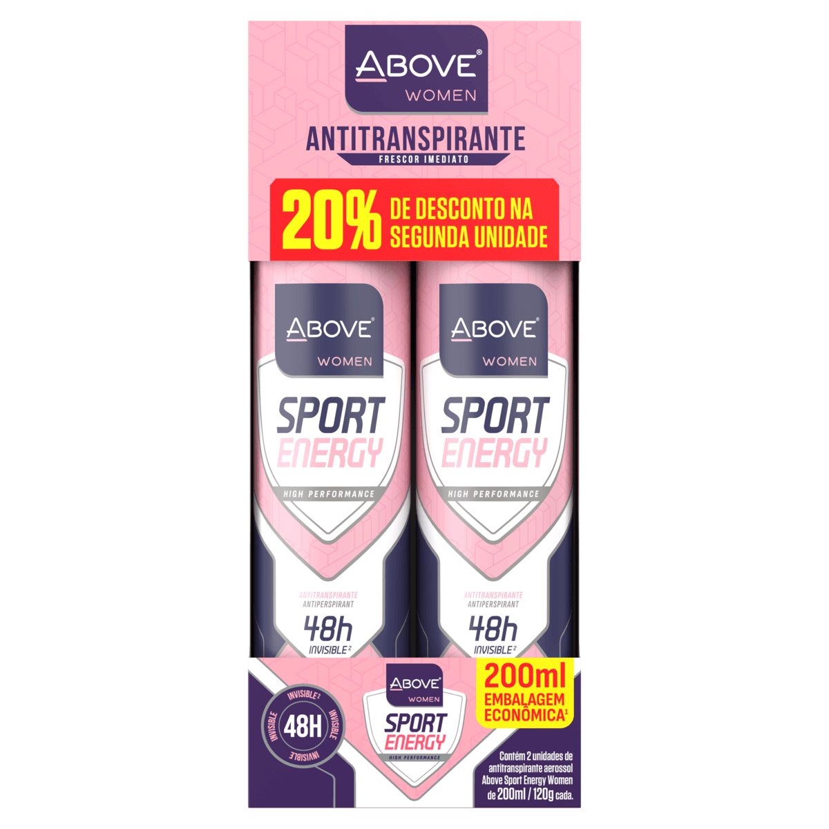 Kit Desodorante Antitranspirante Above Women Sport Energy Aerossol 2 Unidades 200ml Cada