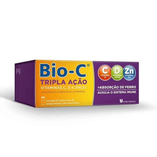 Suplemento Vitamina C Bio-C Tripla Ação União Química 1g Comprimido Efervescente 10 Unidades