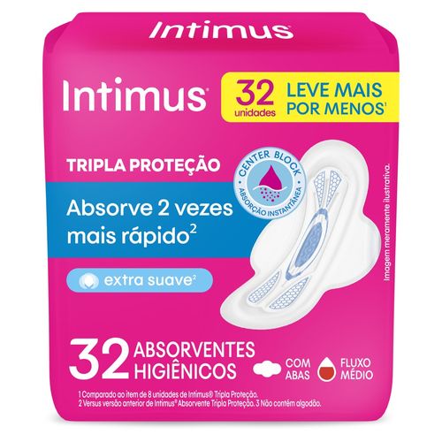 Absorvente com Abas Extra Suave Intimus Tripla Proteção Pacote 32 Unidades