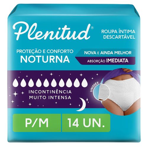 Roupa Íntima Descartável Unissex Plenitud Noturna P/M Pacote 14 Unidades