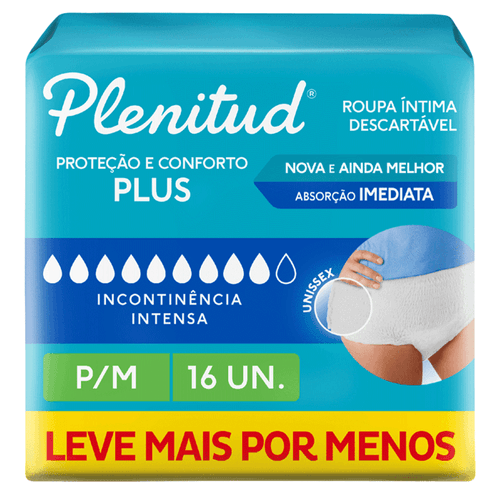 Roupa Íntima Descartável Unissex Plenitud Plus P/M Pacote 16 Unidades Leve Mais Pague Menos