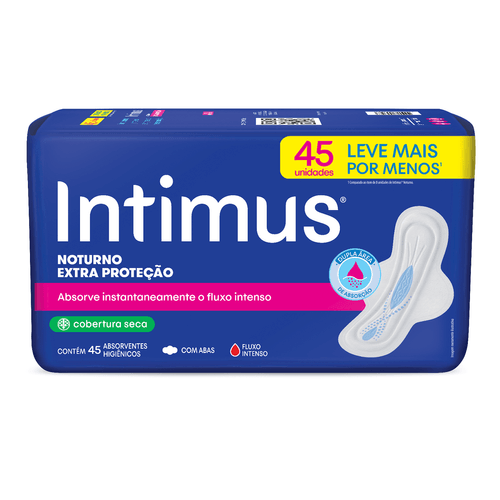 Absorvente Intimus Noturno Cobertura Seca C/ Abas 45 Unidades