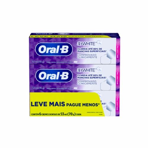 Pack Creme Dental Oral-B 3D White Brilliant Fresh - 6 Unidades de 70g com 70g