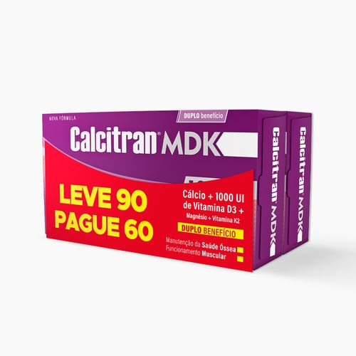Suplemento Alimentar Cálcio Magnésio Vitamina D3 K2 Calcitran 1000UI Comprimido 90 Unidades