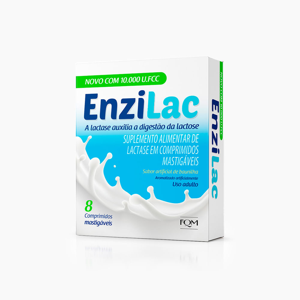 Suplemento Alimentar de Lactase 10.000 U.FCC Enzilac Baunilha - 8 Comprimidos Mastigáveis