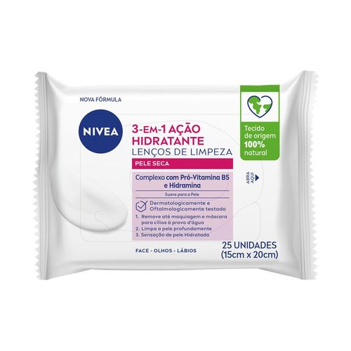 Nivea Lenços de Limpeza Facial Ação Hidratante 3 em 1 - 25 Unidades
