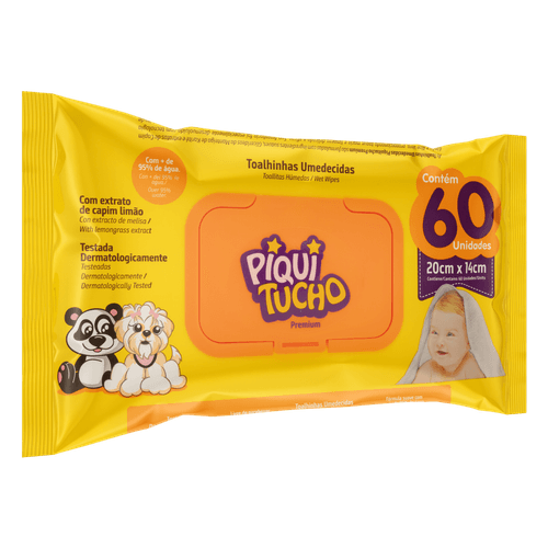 Toalha Umedecida Macia Piquitucho Premium 60 Unidades