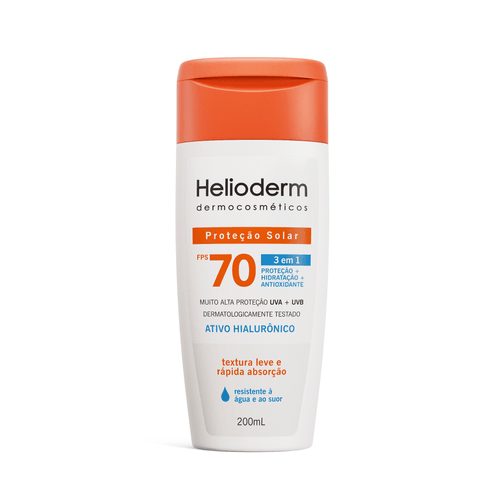 Protetor Solar 3 em 1 FPS 70 com Ativo Hialurônico Helioderm - 200ml