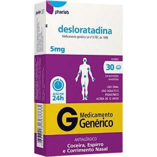 Antialérgico Desloratadina 5mg Genérico Pharlab Comprimido 30 Unidades