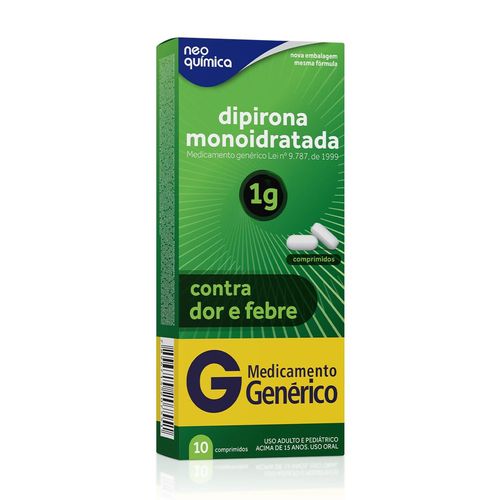 Dipirona 1g - Analgésico e Antitérmico - Genérico Neo Química - 10 comprimidos