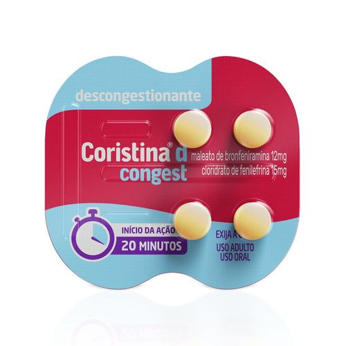 Descongestionante Coristina D Congest Bronfeniramina Fenilefrina Blister 4 comprimidos