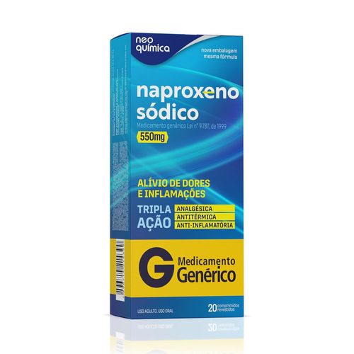 Analgésico e Antinflamatório Naproxeno Sódico 550mg Neo Química Caixa 20 comprimidos