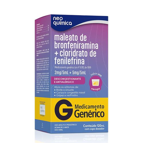 Xarope Maleato de Bronfeniramina e Cloridrato de Fenilefrina Neo Química 2mg/5ml + 5mg/5ml 120ml