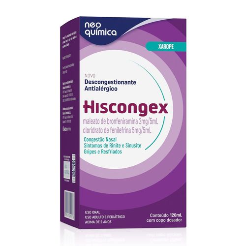 Descongestionante Hiscongex Maleato de Bronfeniramina 2mg + Cloridrato de Fenilefrina Neo Química 120ml Xarope
