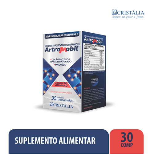 Artromobil Colágeno Hidrolisado Tipo II Vitamina D Magnésio Cristalia Otc 30 cápsulas
