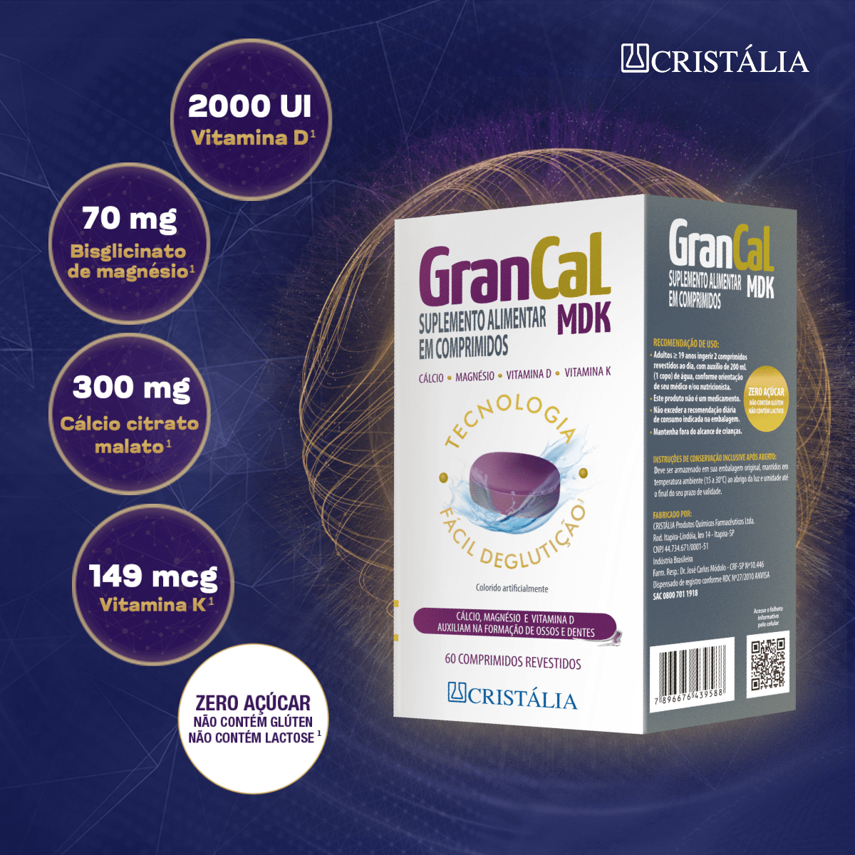 Encontraproduto.com.br - Suplemento Alimentar GranCal MDK - 60 Comprimidos