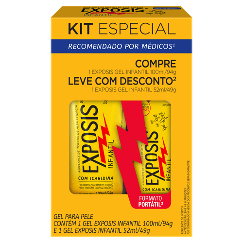 Kit Repelente Infantil Exposis Gel Sem Perfume Icaridina 100ml + 52ml