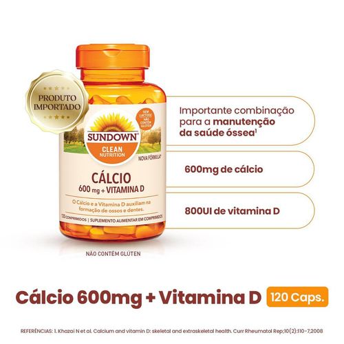 Suplemento Alimentar Sundown Cálcio 600mg + Vitamina D - 120 Comprimidos